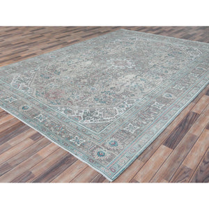 8'1"x11'2" Gray Semi Antique Persian Tabriz Hand Knotted Worn Wool Sheared Low Shabby Chic Distressed Look, Oriental Rug FWR486630