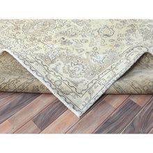 Load image into Gallery viewer, 9&#39;7&quot;x12&#39;9&quot; Ivory Sheared Low Vintage Persian Tabriz, Shabby Chic, Distressed Look, Hand Knotted Worn Wool Oriental Rug FWR486702