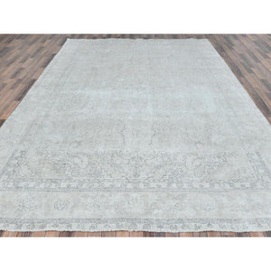 9'7"x13'2" Beige Hand Knotted Vintage Persian Tabriz Worn Wool, Sheared Low Distressed Look, Shabby Chic Oriental Rug FWR486750