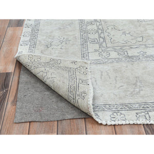 9'7"x13'2" Beige Hand Knotted Vintage Persian Tabriz Worn Wool, Sheared Low Distressed Look, Shabby Chic Oriental Rug FWR486750