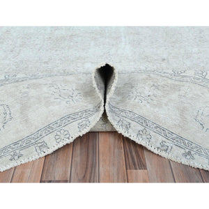 9'7"x13'2" Beige Hand Knotted Vintage Persian Tabriz Worn Wool, Sheared Low Distressed Look, Shabby Chic Oriental Rug FWR486750