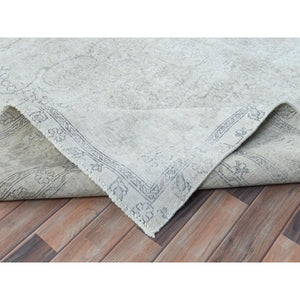 9'7"x13'2" Beige Hand Knotted Vintage Persian Tabriz Worn Wool, Sheared Low Distressed Look, Shabby Chic Oriental Rug FWR486750