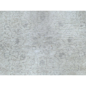 9'7"x13'2" Beige Hand Knotted Vintage Persian Tabriz Worn Wool, Sheared Low Distressed Look, Shabby Chic Oriental Rug FWR486750