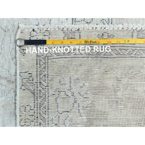 9'7"x13'2" Beige Hand Knotted Vintage Persian Tabriz Worn Wool, Sheared Low Distressed Look, Shabby Chic Oriental Rug FWR486750