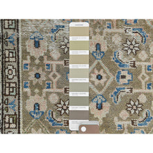 Load image into Gallery viewer, 3&#39;5&quot;x10&#39;6&quot; Army Green, Worn Wool Hand Knotted Vintage Persian Hamadan with Fish Mahi Design, Cropped Thin Distressed Look, Wide Runner Oriental Rug FWR486792