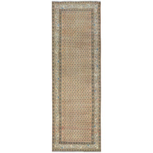 Load image into Gallery viewer, 3&#39;3&quot;x10&#39;2&quot; Peach Color, Vintage Persian Sarouk Mir Serab with Small Repetitive Boteh Design Sheared Low, Distressed Look Worn Wool Hand Knotted, Wide Runner Oriental Village Rug FWR486834
