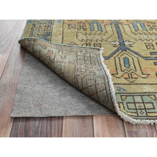 Load image into Gallery viewer, 3&#39;2&quot;x12&#39;6&quot; Yellow, Worn Wool Hand Knotted, Vintage Persian Karajeh Cropped Thin Distressed Look, Wide Runner Oriental Village Rug FWR486876