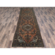 Load image into Gallery viewer, 3&#39;5&quot;x13&#39;7&quot; Peach Color, Vintage Persian Lilahan Cropped Thin, Distressed Look Worn Wool Hand Knotted, Wide Runner Oriental Rug FWR486888