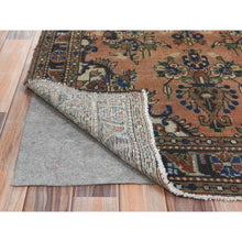 Load image into Gallery viewer, 3&#39;5&quot;x13&#39;7&quot; Peach Color, Vintage Persian Lilahan Cropped Thin, Distressed Look Worn Wool Hand Knotted, Wide Runner Oriental Rug FWR486888