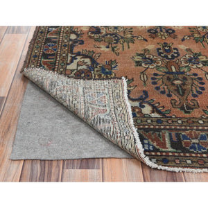 3'5"x13'7" Peach Color, Vintage Persian Lilahan Cropped Thin, Distressed Look Worn Wool Hand Knotted, Wide Runner Oriental Rug FWR486888