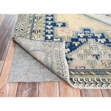 Load image into Gallery viewer, 4&#39;9&quot;x5&#39;10&quot; Yellow, Worn Wool Hand Knotted, Vintage Persian Shiraz Sheared Low Distressed Look, Squarish Oriental Rug FWR486906