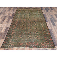 Load image into Gallery viewer, 3&#39;4&quot;x7&#39;4&quot; Peach Color, Vintage Persian Baluch Cropped Thin, Distressed Look Worn Wool Hand Knotted, Wide Runner Oriental Rug FWR486924