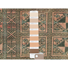 Load image into Gallery viewer, 3&#39;4&quot;x7&#39;4&quot; Peach Color, Vintage Persian Baluch Cropped Thin, Distressed Look Worn Wool Hand Knotted, Wide Runner Oriental Rug FWR486924