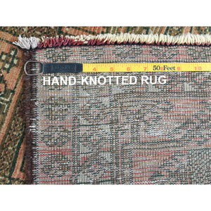 3'4"x7'4" Peach Color, Vintage Persian Baluch Cropped Thin, Distressed Look Worn Wool Hand Knotted, Wide Runner Oriental Rug FWR486924