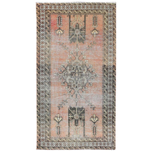 3'7"x6'6" Brick Red, Worn Wool Hand Knotted, Vintage Persian Baluch Sheared Low Distressed Look, Oriental Rug FWR486930