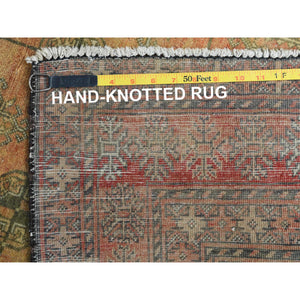3'7"x6' Sunset Colors, Worn Wool Hand Knotted, Vintage Persian Turkaman Bokhara Design Cropped Thin Distressed Look, Oriental Village Rug FWR486972