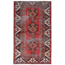 Load image into Gallery viewer, 3&#39;9&quot;x6&#39;4&quot; Tomato Red, Hand Knotted Vintage Persian Baluch, Cropped Thin Distressed Look Worn Wool, Oriental Rug FWR487260