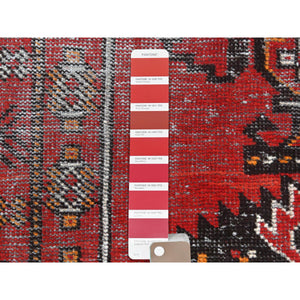 3'9"x6'4" Tomato Red, Hand Knotted Vintage Persian Baluch, Cropped Thin Distressed Look Worn Wool, Oriental Rug FWR487260
