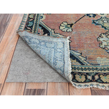 Load image into Gallery viewer, 3&#39;10&quot;x7&#39;9&quot; Coral Red with Touches of Gold, Worn Wool Hand Knotted, Vintage Persian Mahal Sheared Low Distressed Look, Wide Runner Oriental Rug FWR487266