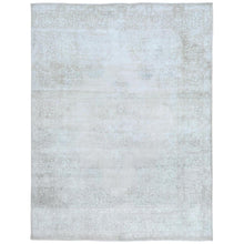Load image into Gallery viewer, 9&#39;7&quot;x12&#39;6&quot; Ivory Hand Knotted Cropped Thin, Worn Wool, Distressed Look Old Persian Kerman Oriental Rug FWR487482
