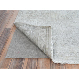 9'7"x12'6" Ivory Hand Knotted Cropped Thin, Worn Wool, Distressed Look Old Persian Kerman Oriental Rug FWR487482