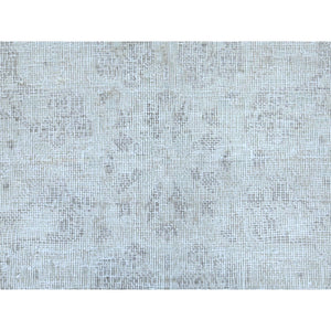 9'7"x12'6" Ivory Hand Knotted Cropped Thin, Worn Wool, Distressed Look Old Persian Kerman Oriental Rug FWR487482