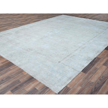 Load image into Gallery viewer, 9&#39;8&quot;x12&#39;10&quot; Beige Hand Knotted Worn Wool, Cropped Thin Distressed Look Vintage Persian Kerman Oriental Rug FWR487488