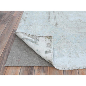 9'8"x12'10" Beige Hand Knotted Worn Wool, Cropped Thin Distressed Look Vintage Persian Kerman Oriental Rug FWR487488