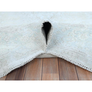 9'8"x12'10" Beige Hand Knotted Worn Wool, Cropped Thin Distressed Look Vintage Persian Kerman Oriental Rug FWR487488