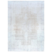 Load image into Gallery viewer, 8&#39;7&quot;x12&#39; Beige Hand Knotted Worn Wool, Cropped Thin, Distressed Look Vintage Persian Kerman Oriental Rug FWR487494