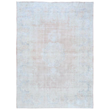 Load image into Gallery viewer, 9&#39;4&quot;x13&#39;1&quot; Faded Pink Hand Knotted Worn Wool, Cropped Thin, Distressed Look Old Persian Kerman Oriental Rug FWR487506