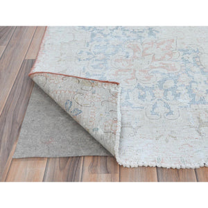 9'4"x13'1" Faded Pink Hand Knotted Worn Wool, Cropped Thin, Distressed Look Old Persian Kerman Oriental Rug FWR487506