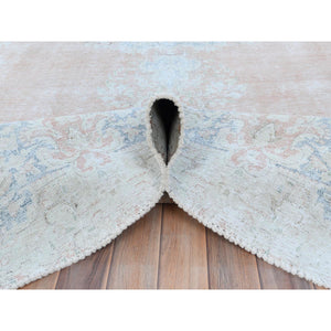9'4"x13'1" Faded Pink Hand Knotted Worn Wool, Cropped Thin, Distressed Look Old Persian Kerman Oriental Rug FWR487506