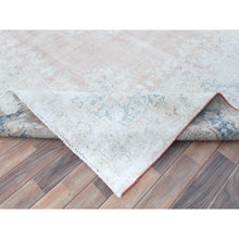 Load image into Gallery viewer, 9&#39;4&quot;x13&#39;1&quot; Faded Pink Hand Knotted Worn Wool, Cropped Thin, Distressed Look Old Persian Kerman Oriental Rug FWR487506