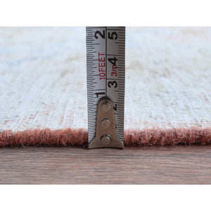 9'4"x13'1" Faded Pink Hand Knotted Worn Wool, Cropped Thin, Distressed Look Old Persian Kerman Oriental Rug FWR487506