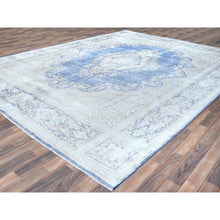 Load image into Gallery viewer, 10&#39;x13&#39; Denim Blue Vintage Persian Kerman Hand Knotted Sheared Low Worn Wool Distressed Look Oriental Rug FWR487518