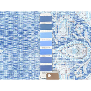 10'x13' Denim Blue Vintage Persian Kerman Hand Knotted Sheared Low Worn Wool Distressed Look Oriental Rug FWR487518