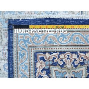 10'x13' Denim Blue Vintage Persian Kerman Hand Knotted Sheared Low Worn Wool Distressed Look Oriental Rug FWR487518