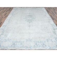 Load image into Gallery viewer, 9&#39;x12&#39; Ivory Semi Antique Persian Kerman Worn Wool, Sheared Low, Hand Knotted Distressed Look Oriental Rug FWR487524