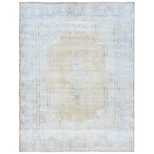 Load image into Gallery viewer, 9&#39;7&quot;x12&#39;8&quot; Beige Vintage Persian Kerman Worn Wool, Sheared Low, Hand Knotted Distressed Look Oriental Rug FWR487536