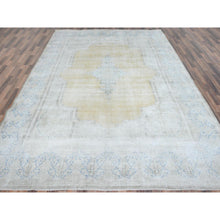 Load image into Gallery viewer, 9&#39;7&quot;x12&#39;8&quot; Beige Vintage Persian Kerman Worn Wool, Sheared Low, Hand Knotted Distressed Look Oriental Rug FWR487536