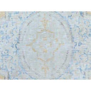 9'7"x12'8" Beige Vintage Persian Kerman Worn Wool, Sheared Low, Hand Knotted Distressed Look Oriental Rug FWR487536