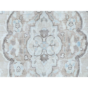 7'6"x10'10" Beige Vintage Persian Kerman Hand Knotted Worn Wool Sheared Low Shabby Chic Distressed Look Oriental Rug FWR487602