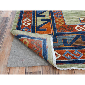 9'2"x11'9" Colorful, Armenian Inspired Kazak with Large Geometric Elements, 200 KPSI Vegetable Dyes Ghazni Wool Hand Knotted, Oriental Rug FWR487650