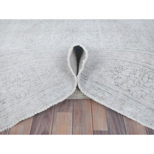 7'1"x10'8" Beige Vintage Persian Tabriz Hand Knotted Worn Wool, Sheared Low, Distressed Look Shabby Chic Oriental Rug FWR487686