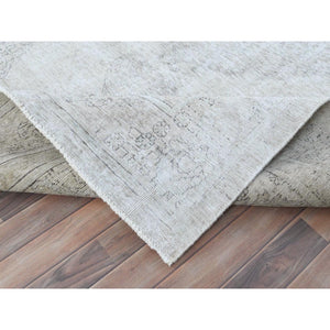 7'1"x10'8" Beige Vintage Persian Tabriz Hand Knotted Worn Wool, Sheared Low, Distressed Look Shabby Chic Oriental Rug FWR487686