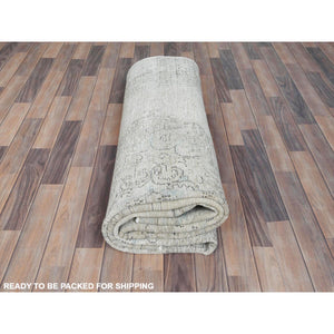 7'1"x10'8" Beige Vintage Persian Tabriz Hand Knotted Worn Wool, Sheared Low, Distressed Look Shabby Chic Oriental Rug FWR487686