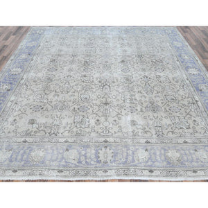 9'9"x10'5" Ivory Shabby Chic Vintage Persian Tabriz Hand Knotted Sheared Low Worn Wool, Distressed Look, Squarish Oriental Rug FWR487698