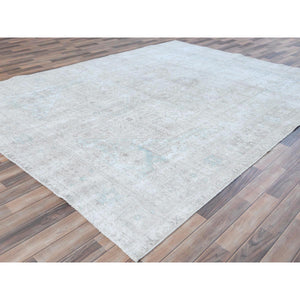 8'1"x10'9" Beige Shabby Chic Vintage Persian Tabriz Hand Knotted Worn Wool, Cropped Thin, Distressed Look Oriental Rug FWR487710