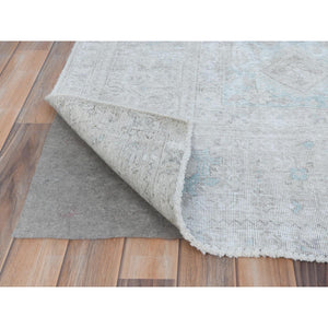 8'1"x10'9" Beige Shabby Chic Vintage Persian Tabriz Hand Knotted Worn Wool, Cropped Thin, Distressed Look Oriental Rug FWR487710